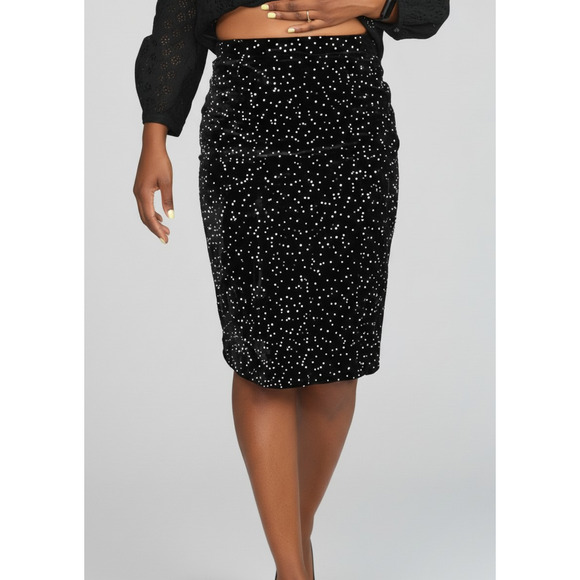 Valentino Dresses & Skirts - Vintage Valentino Night Black Velvet Stardust Pencil Skirt Italy Polka Dot Small